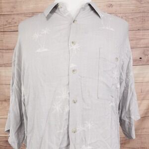 Pierre Cardin Shirt Mens 3XL Gray Rayon Palm Tree Hawaiian Camp Shirt Casual